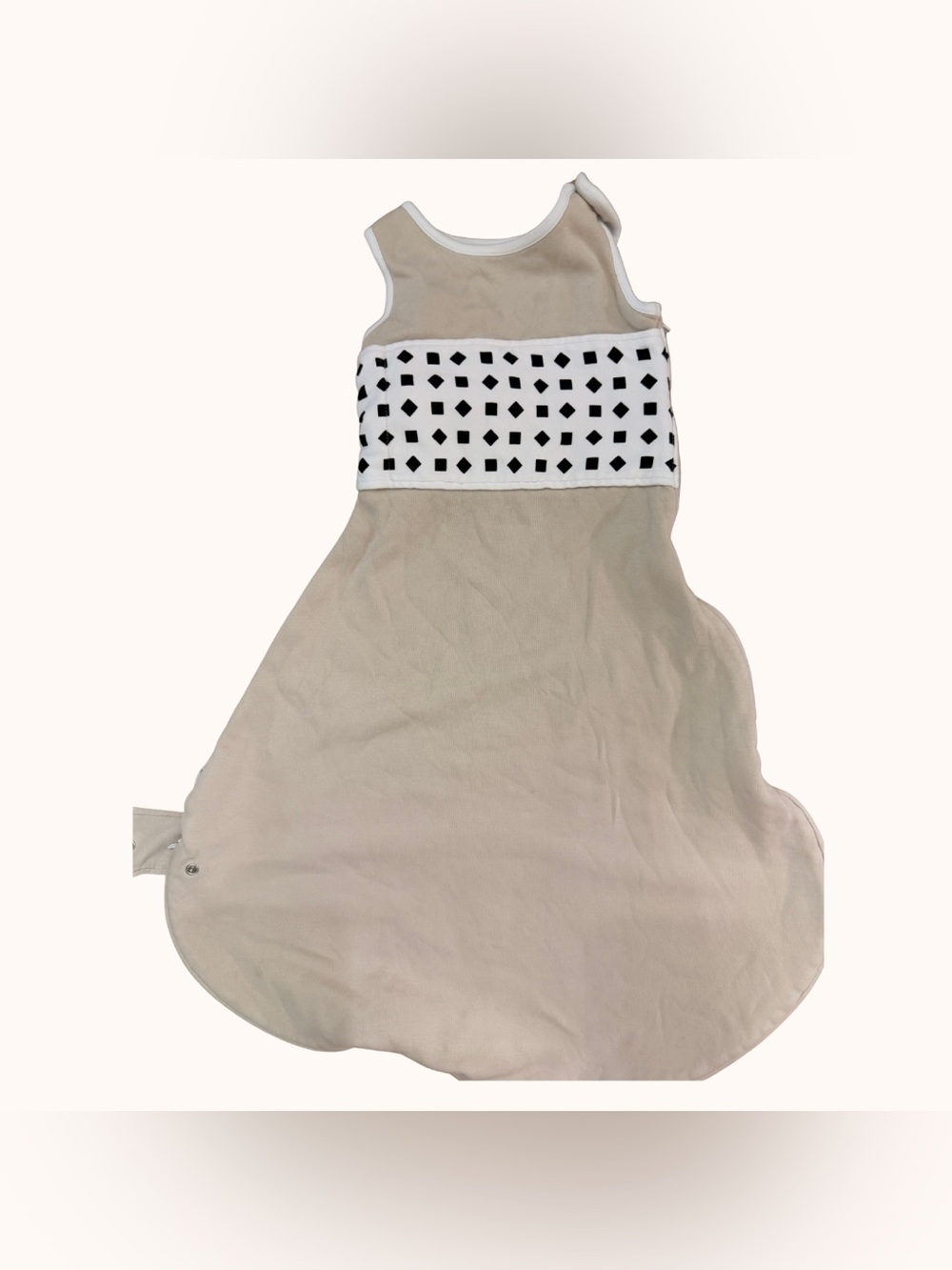 Beige Sleeveless Kids Dress with Monochrome Geometric Band